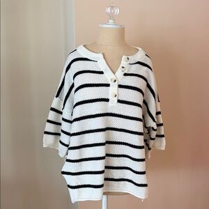 Striped Black and White Button Sweater